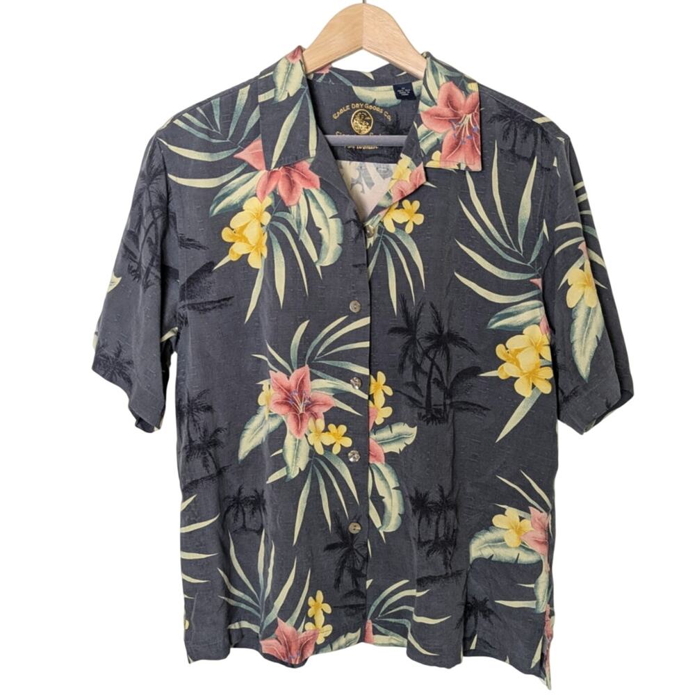 Eagle Dry Goods Co. Silk Floral Button Up Shirt Women Size M Tropical Hawaiian